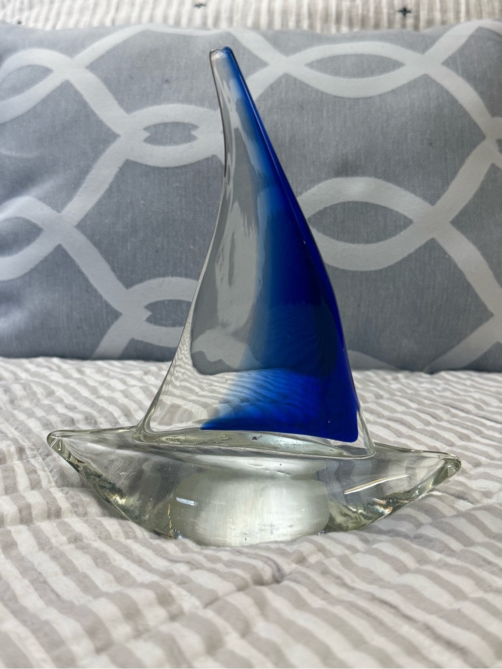 DaVinci Blue and Clear Glass Sailboat Sculpture